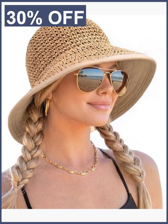 Women\'s UPF 50 Wide Brim Straw Sun Hat Packable main image 6